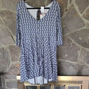 Chic Blue Patterned High Low Dress